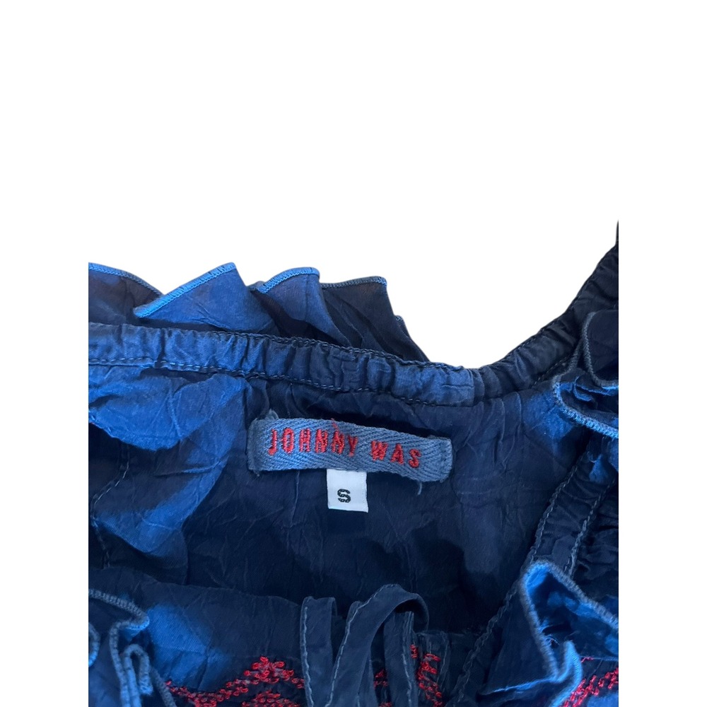 Johnny Was  Blue Embroidered Peasant Blouse Women's Size S Boho Chic‎ - Picture 2 of 3